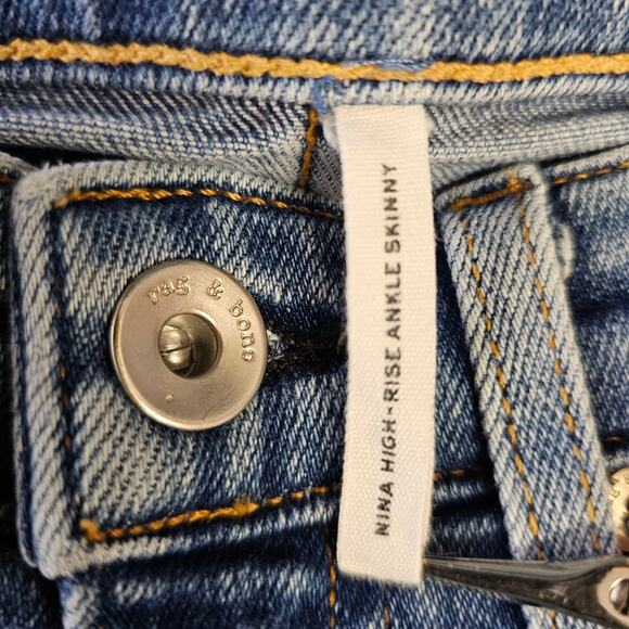 rag & bone Women's Nina High-Rise Ankle Skinny Jeans Size 24 Tulsa Ripped Knees - Picture 7 of 9